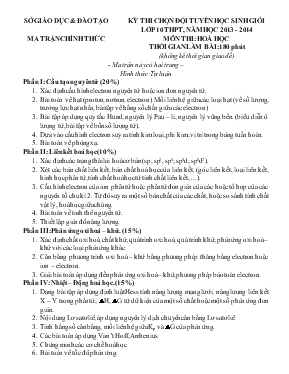 Kỳ thi chọn đội tuyển học sinh giỏi lớp 10 THPT, năm học 2013 - 2014 môn thi Hoá học thời gian làm bài 180 phút